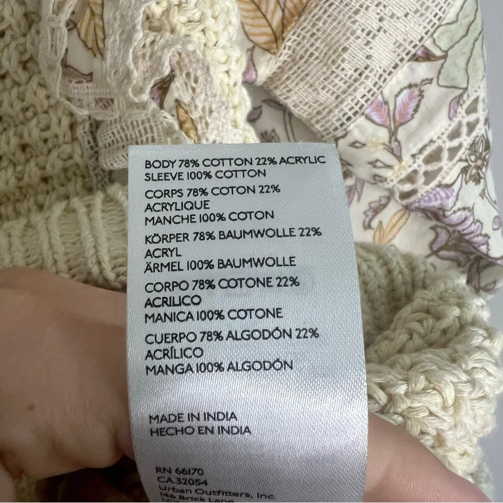 Anthropologie Printed Sleeve Ruffle Sweater Top Long Sleeve Women's Small